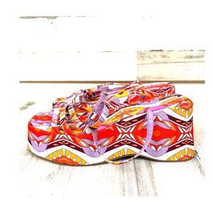 Unilody Womens 11 Orange Multi Retro Strappy Platform Sandals 70s NEW